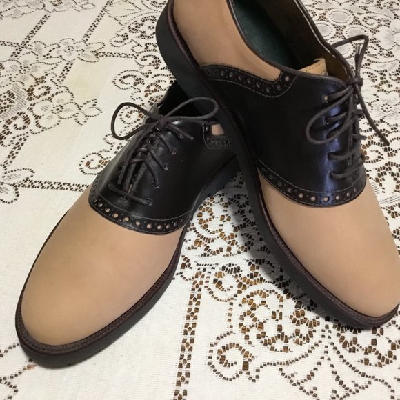 Men's Rockabilly Saddle Oxfords Leather Shoes Black/Tan Brown Size 10.5 NEW - Picture 1 of 10